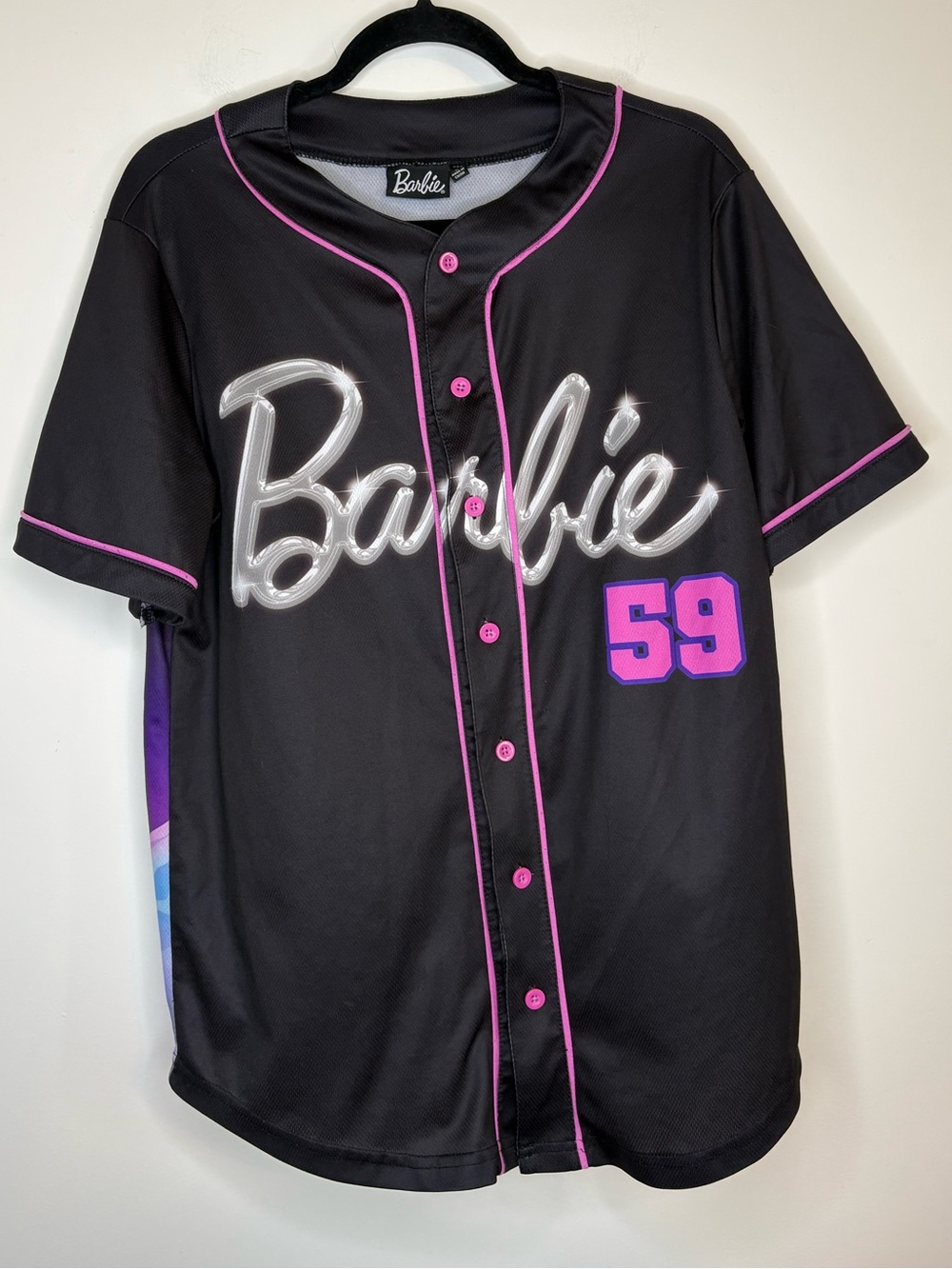 Barbie Mattel Rise and Shine Baseball Jersey  Black/Pink/Purple Size Small